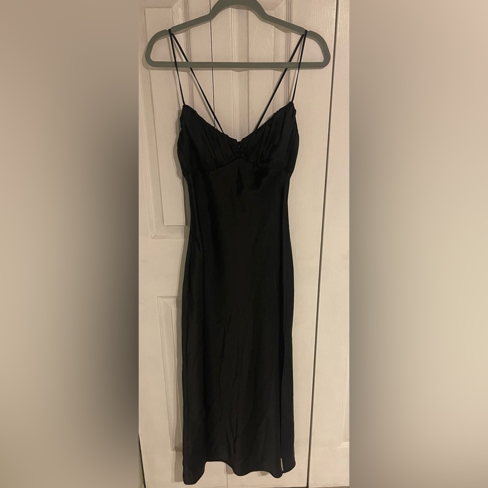 Zara Sleek Black Satin Dress